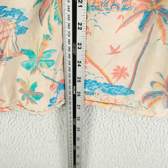Roark Shirt Mens Medium Tan Blue Hawaiian Camp Button Up Palm Tree 100% Cotton - Picture 4 of 8
